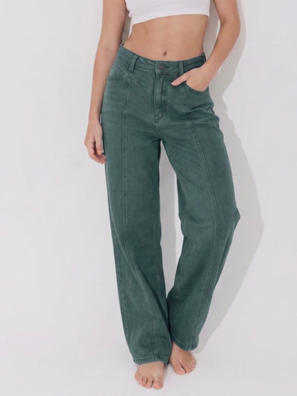 Free People We the Free Jeans Womens Green Libre wide Leg NWOT $100